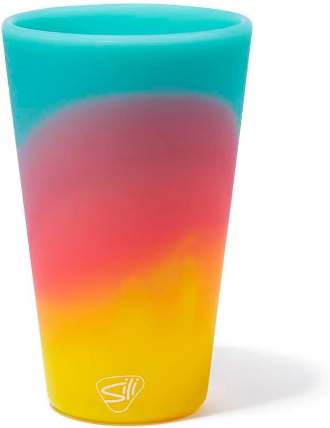 Silipint 16oz Silicone Pint Glass – Unbreakable BPA-Free Reusable Silicone Drinking Cup – Flexible Dishwasher Microwave & Freezer Safe – Stemless Glass for Water Coffee Smoothies (Aurora)