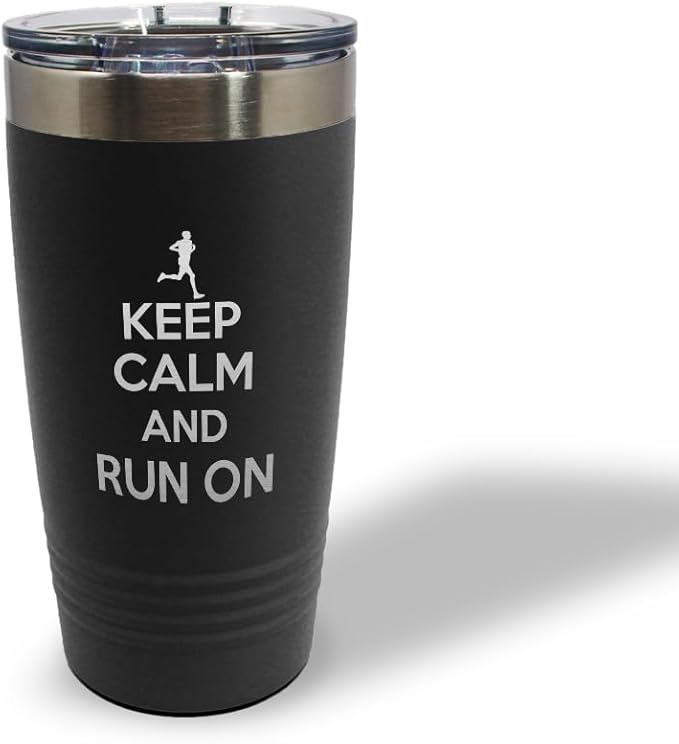 Stainless-Steel Engraved Travel Mug Tumbler 20 Oz Keep Calm and Run on Thermal Coffee Cup Black