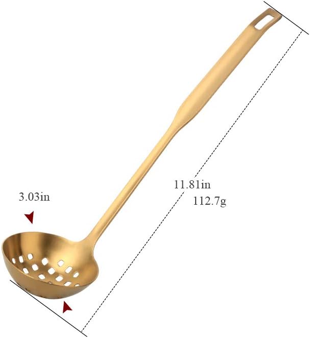 Buyer Star 2 Pcs Soup Ladle Colander, Gold Cookware Serving Long Handle Steel Slotted Spoon Cooking Utensil Set for Hotpot