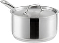 SS1 Series 3.5 Qt Stainless Steel Sauce Pan with Aluminum-Clad Bottom, Silver, NSF Listed, Induction Ready, Dishwasher Safe, 4.25 Inch Height with Cover
