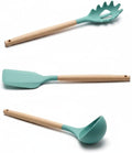 Silicone Cooking Spoons, 3-Piece Nonstick Utensil Set with Acacia Wood Handles - Heat-Resistant for Frying, Serving & Turning Spatula