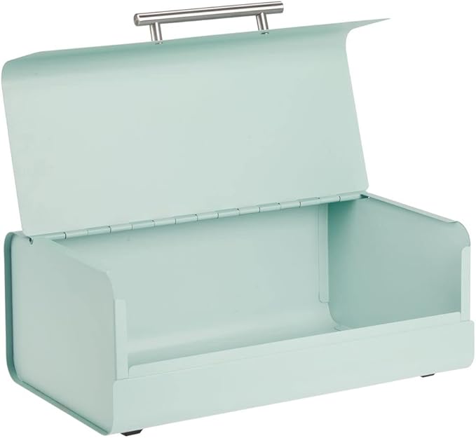 mDesign Metal Bread Box Bin with Hinged Lid - for Kitchen Countertop, Island and Pantry - Large Capacity Storage, Vintage-Inspired Design - Multi-Purpose Storage Container for Home - Mint Green
