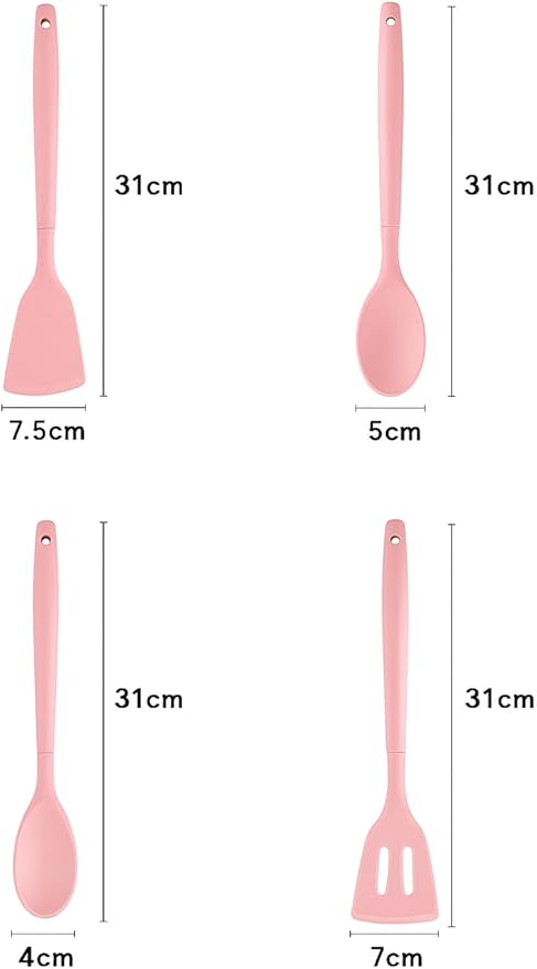 Silicone Cooking Kitchen Utensils Set – BPA‑Free, Non‑Toxic, Non-Stick, Heat‑Resistant to 446 °F, Non‑Scratch Wooden Handles + Utensil Holder (Pink)