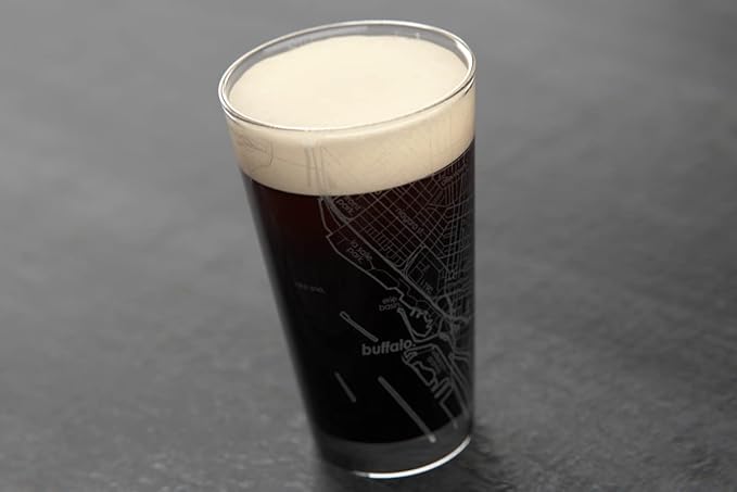 Well Told Engraved Buffalo New York Map Pint Glass, Etched Beer Gift (16 oz, Clear) City Map Pint, Custom City Glassware, Gifts For Beer Lovers