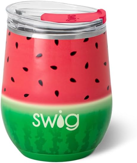 Swig Life 12oz Wine Tumbler with Lid, Stainless Steel, Dishwasher Safe, Portable, Triple Insulated Wine Tumbler (Melon Slice)
