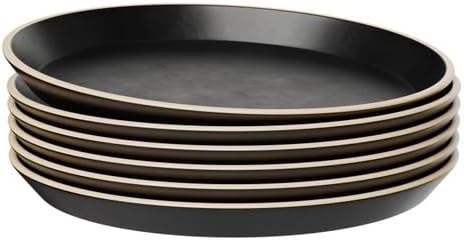 KooK Salad Plates, Ceramic Round Dishes for Appetizers and Desserts, Dishwasher & Microwave Safe, Stoneware, High Edge, 8.5 Inch, Set of 6, Charcoal Black