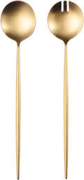 Salad Servers,Spoon and Fork Set 11.41 inch,18/10 Stainless Steel Salad Serving Titanium Plating (Gold)