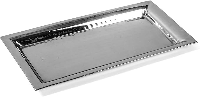 Silver Hammered Trays - Silver Serving Tray and Platters - Appetizer Tray - Chrome Platter (2 Pack Rectangle Platters)