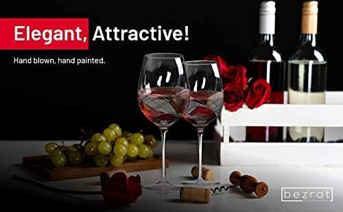 Bezrat Wine Glasses Hand Painted - Set of 2 - Women Wine Gift - Wine Lover Glass - Beautiful Glassware Gifts Ideas for Women Inspired by 'Duomo di Milano' Mothers Day - 14 oz (Red)