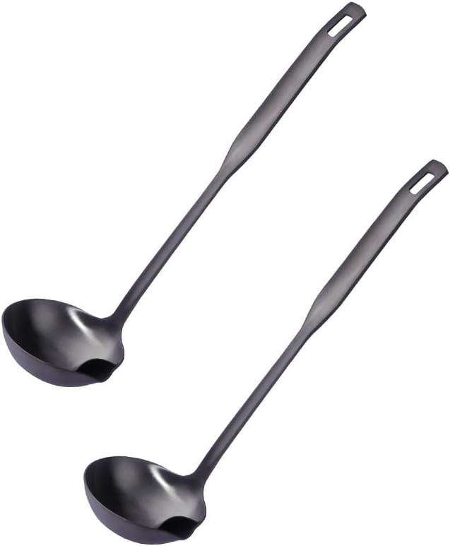 Metal Soup Ladle with Tilted Mouth，2 Piece Fat Multi-Purpose Separator Oil Strainer Serving Spoon Set for Kitchen Restaurant Cooking Hotpot