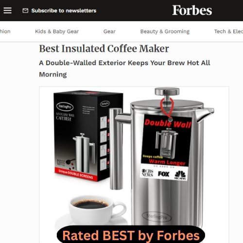 Extra Large French Press Coffee Maker 59 oz (1.75L), Large Capacity Stainless Steel Big French Press XL, Thermal Insulated Black Coffee Maker with Double Walled Insulation, Mirror