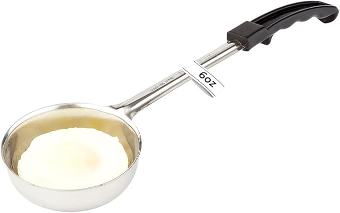 Restaurantware Met Lux 6 Ounce Portion Ladle 1 Perforated Portion Serving Spoon - Black Handle Dishwashable Stainless Steel Slotted Serving Utensil Multipurpose For Serving Pasta