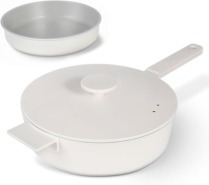 11 Inch All in One Pan with Lid Ceramic Nonstick and 9.5 Inch Circle Pan,Multifunctional Cookware for Vertasile Cooking and (Beige)