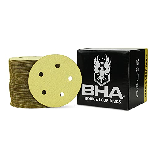 BHA 5" Inch 5 Hole Hook and Loop Sanding Discs for Orbital DA Sanders - 100 Pack (120 Grit)