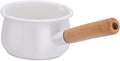 Enamel Milk Pan with Dual Pour Spout Butter Warmer Milk Pot for Stove Top Healthy White Enameled Inside Coating Iron 1QT Small Soup Pot with Wooden Handle (White)