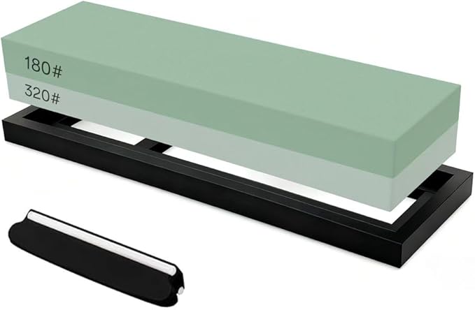 YKLP Knife Sharpening Stone,Whetstone Set Kitchen Knife Sharpener Stone 2 Side 180/320 Grit,Wet Stones for Sharpening Chisel Blades, Knives, Scissor Blades with Non-slip Rubber Base and Angle Guide