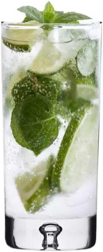Barski Highball Tumbler - Glass - Set of 4 HB Tumblers - Hiball Glasses - with Bubble on bottom - Drinking Tumblers - for Water, Juice, Wine, Beer and Cocktails - 12 oz Made in Europe