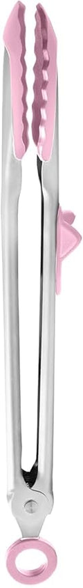 Tovolo Tongs With Silicone Tips Easy Grip 13" Long Kitchen Tongs Stainless Steel Handle For Cooking, Non Scratch Heat Resistant Locking Tongs Silicone Tipped Dishwasher Safe BPA Free, Pink Sorbet