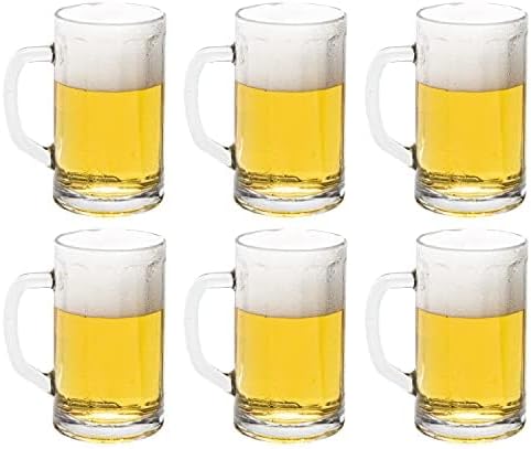 Vikko Beer Mug, Set of 6 Glass Beer Mugs, 17 Ounce, Dishwasher Safe Durable Drinking Glass for Craft Brews, Beer or Water