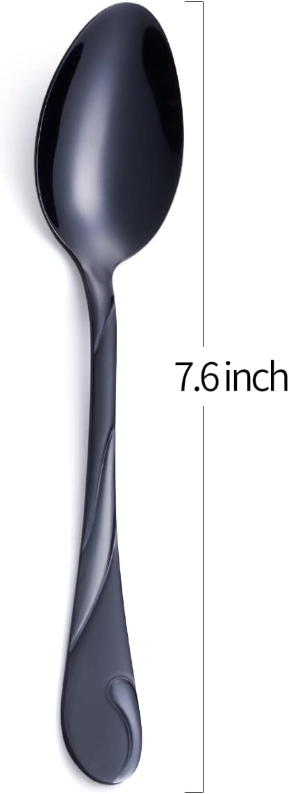 Black Dinner Spoon Set, Seeshine 7.6-inch Stainless Steel Shiny Black Soup Table Spoon Silverware, Set of 6
