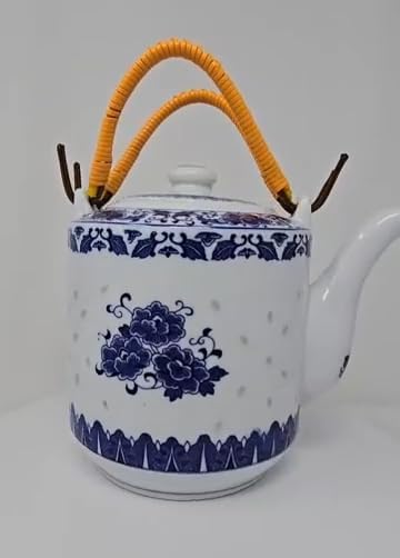 Large Teapot Blue and White Porcelain Tea Pot 6 Cup Store 64 Ounce China, Coffee Pot (64)