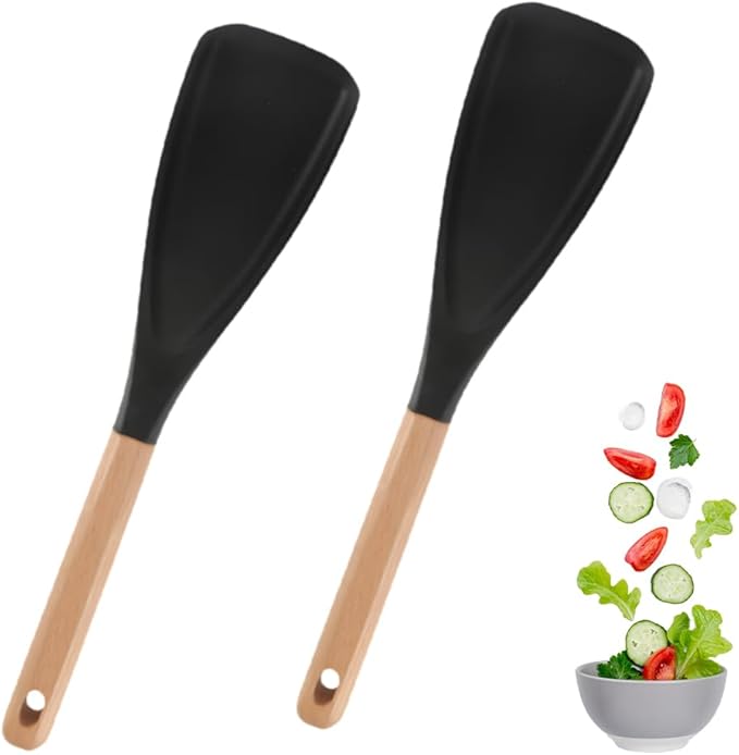 Cedar and Ash Spoon, Cedar and Ash Spoonula, Multifunction Spatula Cooking Spoon for Mixing, Scoop and Scrape (2, Black)