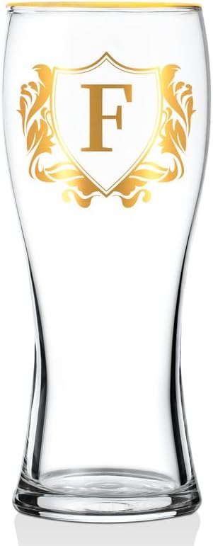 Personalized Beer Glass, Custom Alcohol Gifts for Beer Lovers, Unique Birthday, Christmas Gifts for Dad, Uncle, Husband, Boyfriend, with Initial F