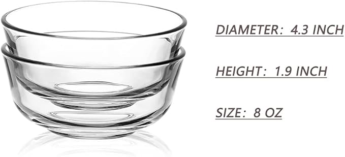 SWEEJAR 8 oz Glass Bowls Set(6 pack),Small for Kitchen,Dessert for Ice Cream,Snack , Side Dishes, Serving for Dipping, Prep