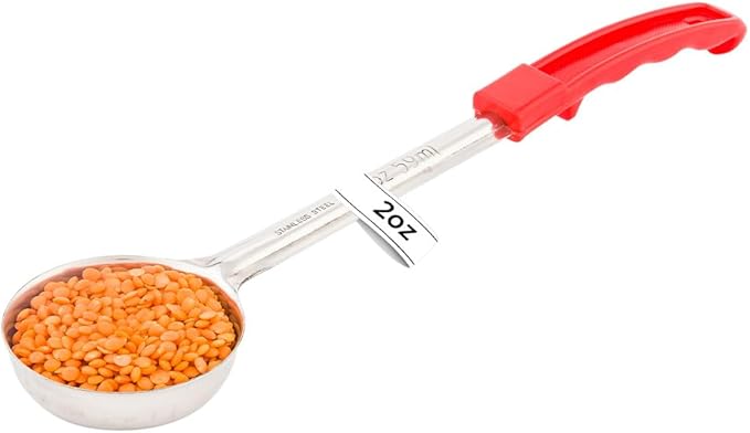 Restaurantware Met Lux 2 Ounce Portion Ladle 1 With Red Handle Portion Serving Spoon - Does Not Corrode Dishwashable Stainless Steel Portion Control Serving Utensil Multipurpose