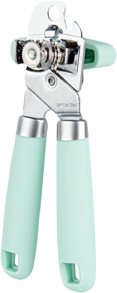 Restaurantware Comfy Grip 7.6 x 1.9 x 2.1 Inch Can Opener 1 Durable Manual Can Opener - Sharp Wheel Blade Grip Handle Mint Green Stainless Steel Hand-Held Can Opener Built-In Bottle Opener