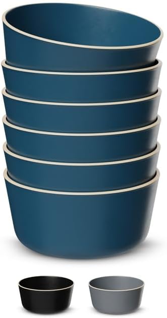 KooK Soup Bowls, Ceramic Bowls, for Cereal, Rice, Pasta and Dessert, Dishwasher and Microwave Safe, 6 Inch, Stoneware, 25 oz, Set of 6, Navy