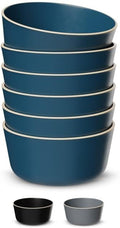 KooK Soup Bowls, Ceramic Bowls, for Cereal, Rice, Pasta and Dessert, Dishwasher and Microwave Safe, 6 Inch, Stoneware, 25 oz, Set of 6, Navy