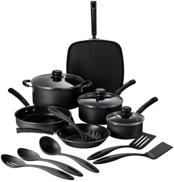 Tramontina Primaware 15-Piece Non Stick Cookware Set with Lids and Utensils, Aluminum Nonstick Pots and Pans Kitchen Set (Storm)