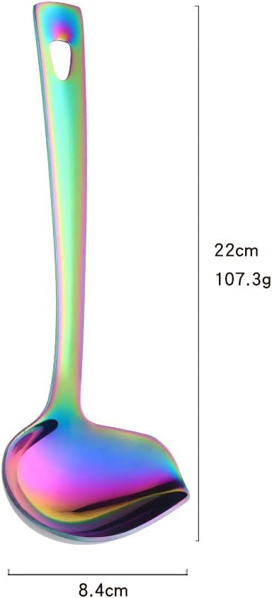 Sauce Ladle, BYEGOU Drizzle Spoon with Spout Gravy Soup Ladle, Stainless Steel Kitchen Utensil, Mirror Polish & Dishwasher Safe, 8.67 Inch, Rainbow
