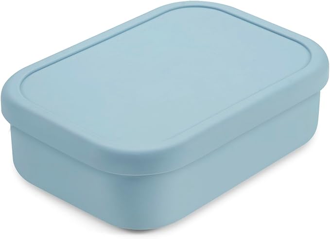 PandaEar Silicone Bento Lunch Box for Toddlers Kids, 3 Compartments, Leak-Proof & BPA-Free Lunch Container, Microwave & Dishwasher Safe (Blue)