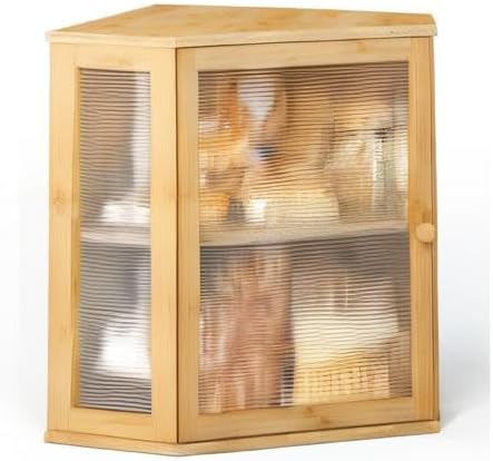 BMOSU Corner Bread Box for Kitchen Countertop Double Layer Bamboo Wooden Bread box Large Capacity Bread Storage Bin(Natural, Extra Large)