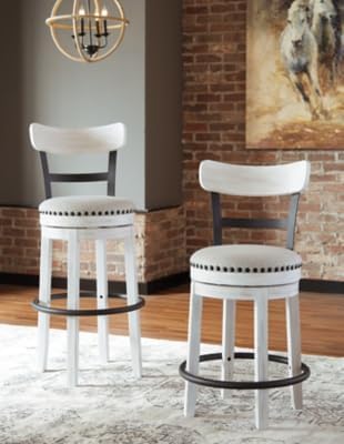 Signature Design by Ashley Valebeck 30" Modern Swivel Pub Height Barstool, Whitewash
