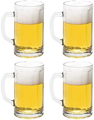 Vikko Beer Mug, Set of 4 Glass Beer Mugs, 13.5 Ounce, Dishwasher Safe Durable Drinking Glass for Craft Brews, Beer or Water