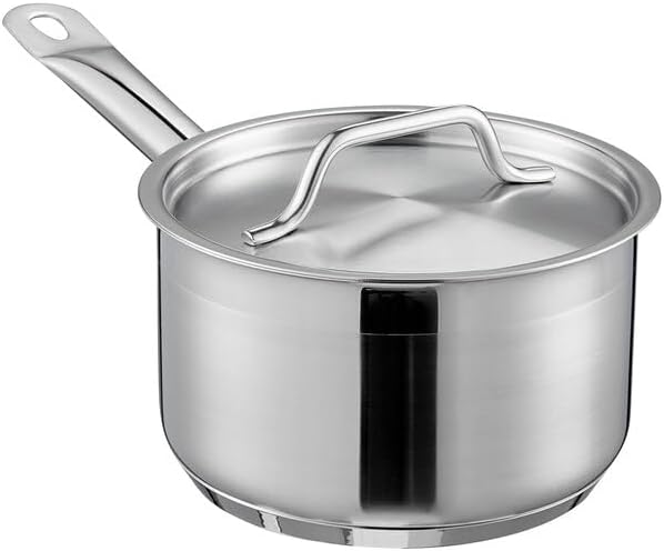 SS1 Series 2 Qt Stainless Steel Sauce Pan with Aluminum-Clad Bottom, Silver, NSF Listed, Induction Ready, Dishwasher Safe, Welded Handle, Includes Lid, 3.75 Inch Height