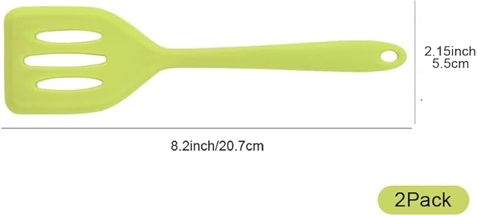 2Pack Small Silicone Turner High Heat Resistant Slotted Spatula for Fish, Eggs, Pancakes and More (8.2 IN, Purple)