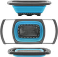 Collapsible Colander Strainer with Extendable Handles - Over the Sink Vegetable/Fruit Colanders Strainers for Kitchen, Capacity of 6 quart (Blue)