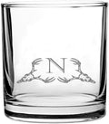 Hat Shark Personalized Whiskey Glass with Deer Skull Monogram, Single Rocks Glass, A-Z Initial, Clear (1, Letter N)