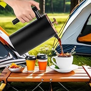 Miuly French Press Coffee Maker 34OZ, 8 Cup Stainless Steel French Press, Double-Walled Insulated Coffee Press for Home and Office, With 2 Extra Filter and Coaster Mat (1000ML, Black)