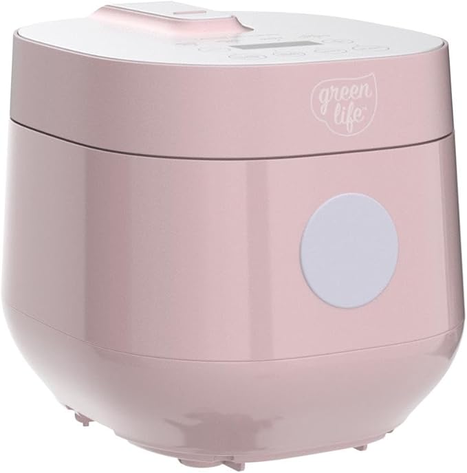 GreenLife Digital Rice Cooker, 2-Cups Uncooked/4-Cups Cooked, Removable Nonstick Ceramic PFAS-Free Pot, One-Touch Presets, Oats, Quinoa, Brown Rice, Auto Keep Warm, Fuzzy Logic Tech, 1.5QT, Pink