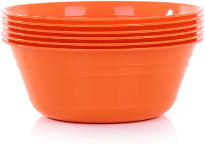 Mintra Home Plastic Bowls (1.8L Medium 6pk, Orange) - 7.8inW x 3.25inH - great for popcorn, snacks, chips, nachos, candy, Halloween, trick or treat bowls - 6 Party Bowls in a set