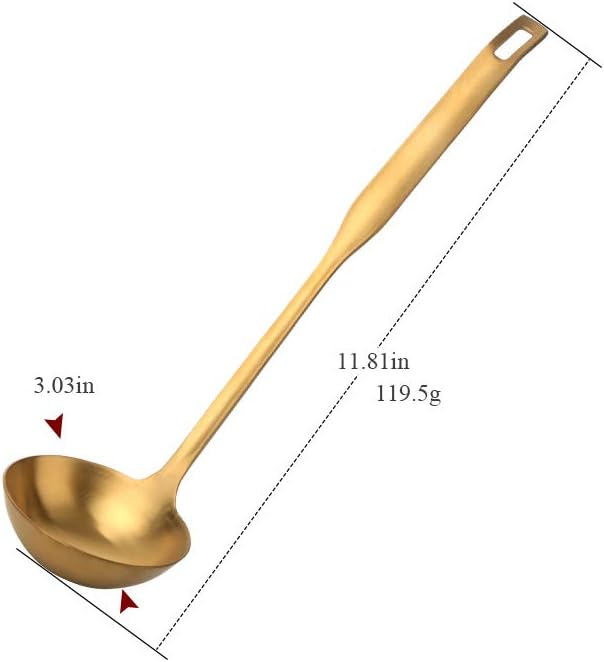 Buyer Star 2 Pcs Soup Ladle Spoons, Gold Cookware Serving Long Handle Steel Slotted Spoon Cooking Utensil Set for Hotpot