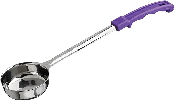 2 Pack Solid Food Portioner, 4-Ounce Medium – Stainless Steel Serving & Cooking Spoon with Purple and Green Handle for Soup, Sauce, Gravy, Kitchen or Food Prep
