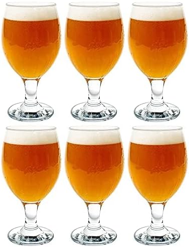 Vikko Beer Glass, Set of 6 Belgian Style Beer Glasses, Large Size 13.5 Ounce, Dishwasher Safe Durable Drinking Glass for Craft Brews, Beer or Water