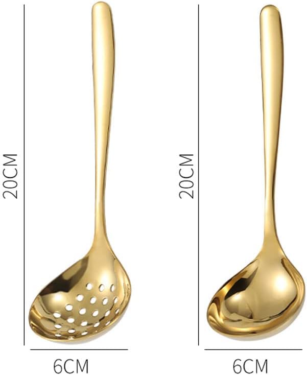 Gold Soup Ladle Colander Slotted Spoon Set Stainless Steel Skimmer Strainer Gravy Hot Pot Server