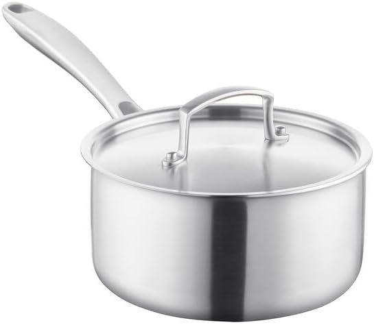 SS3 Series Tri-Ply Stainless Steel Sauce Pan with Cover, 2.5 Qt, Silver Satin Finish, Induction Ready, NSF Listed, Riveted Handle, 7.1 x 6.3 x 9.1 Inch